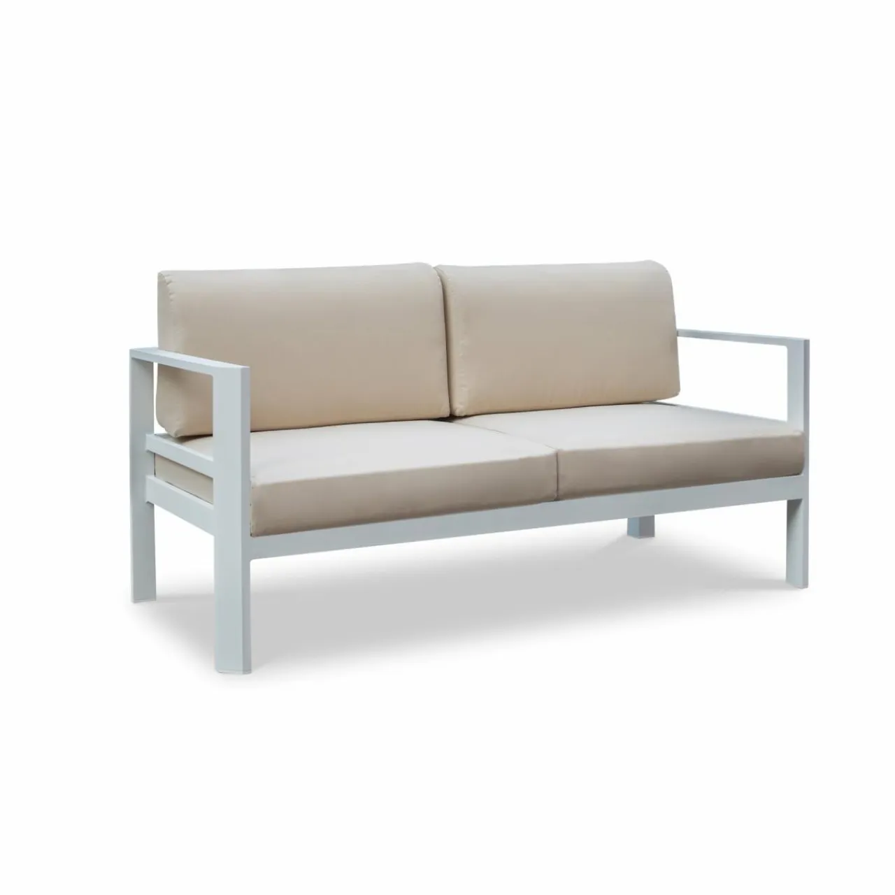 MOBELLIA Canapé de jardin en aluminium 2 places Ostara et taupe Blanc Sale