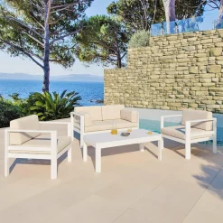 MOBELLIA Canapé de jardin en aluminium 2 places Ostara et taupe Blanc Sale