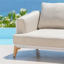 MOBELLIA Canapé de jardin en aluminium 2 places Monte Carlo Blanc et taupe Blanc - Taupe New