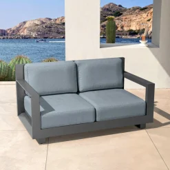 MOBELLIA Canapé de jardin en aluminium 2 places Elba Gris Anthracite Clearance