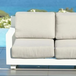 MOBELLIA Canapé de jardin en aluminium 3 places Elba Blanc et taupe Blanc - Taupe Best