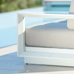 MOBELLIA Canapé de jardin en aluminium 3 places Elba Blanc et taupe Blanc - Taupe Best