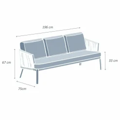 MOBELLIA Canapé de jardin en aluminium 3 places Amalfi Blanc et taupe Blanc - Taupe Discount