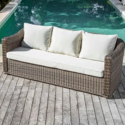 MOBELLIA Canapé de jardin en résine tressée 3 places Calvi Sépia et beige Tressé Sepia - Beige Outlet