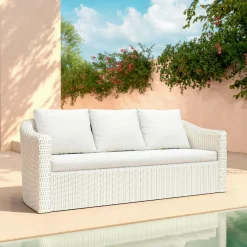 MOBELLIA Canapé de jardin en résine tressée 3 places Calvi Blanc Tressé Blanc - Blanc Discount
