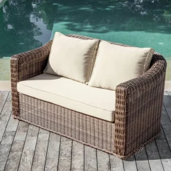 MOBELLIA Canapé de jardin en résine tressée 2 places Calvi Sépia et beige Tressé Sepia - Beige Outlet