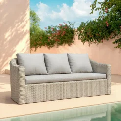 MOBELLIA Canapé de jardin en résine tressée 3 places Calvi Gris clair Tressé Gris - Gris clair Discount