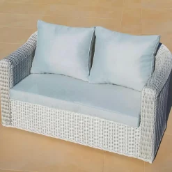 MOBELLIA Canapé de jardin en résine tressée 2 places Calvi Blanc et gris clair Tressé Blanc - Gris clair Sale