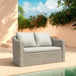 MOBELLIA Canapé de jardin en résine tressée 2 places Calvi Gris clair Tressé Gris - Gris clair