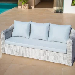 MOBELLIA Canapé de jardin en résine tressée 3 places Calvi Blanc et gris clair Tressé Blanc - Gris clair Clearance
