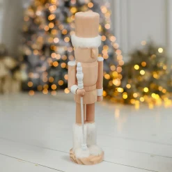 JJA Casse-noisette en bois (H38 cm) Bottes fourrées Blanc et bois clair Naturel New