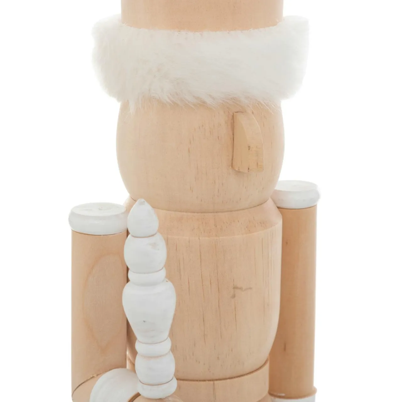 JJA Casse-noisette en bois (H38 cm) Bottes fourrées Blanc et bois clair Naturel New