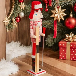 JJA Casse-noisette en bois (H60 cm) Henri en ski et blanc Rouge Discount
