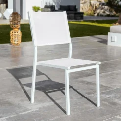 MOBELLIA Chaise de jardin aluminium empilable Murano he Blanc New