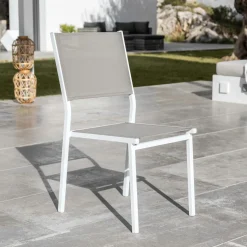 MOBELLIA Chaise de jardin aluminium empilable Murano Blanc et Taupe Sale