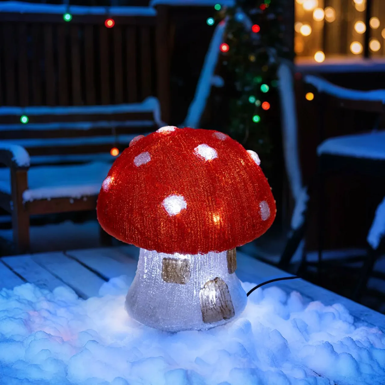 JJA Champignon lumineux solaire 30 LED (H21 cm) Forêt magique Blanc froid Rouge Discount