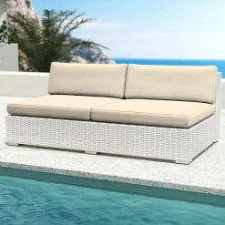 MOBELLIA Chauffeuse de jardin en résine tressée 2 places Palma Blanc et beige Tresse Blanc - Beige Clearance