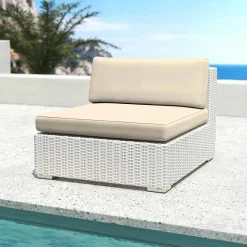 MOBELLIA Chauffeuse de jardin en résine tressée Palma Blanc et beige Tresse Blanc - Beige Best