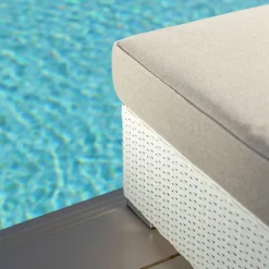 MOBELLIA Chauffeuse de jardin en résine tressée Palma Blanc et taupe Tressé Blanc - Taupe Discount