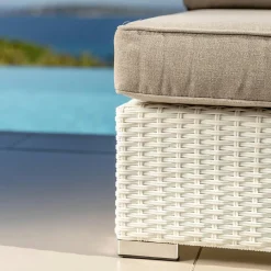 MOBELLIA Chauffeuse de jardin en résine tressée Palma Blanc et taupe Tressé Blanc - Taupe Discount
