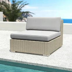 MOBELLIA Chauffeuse de jardin en résine tressée Palma Gris Tresse Gris - Gris Discount