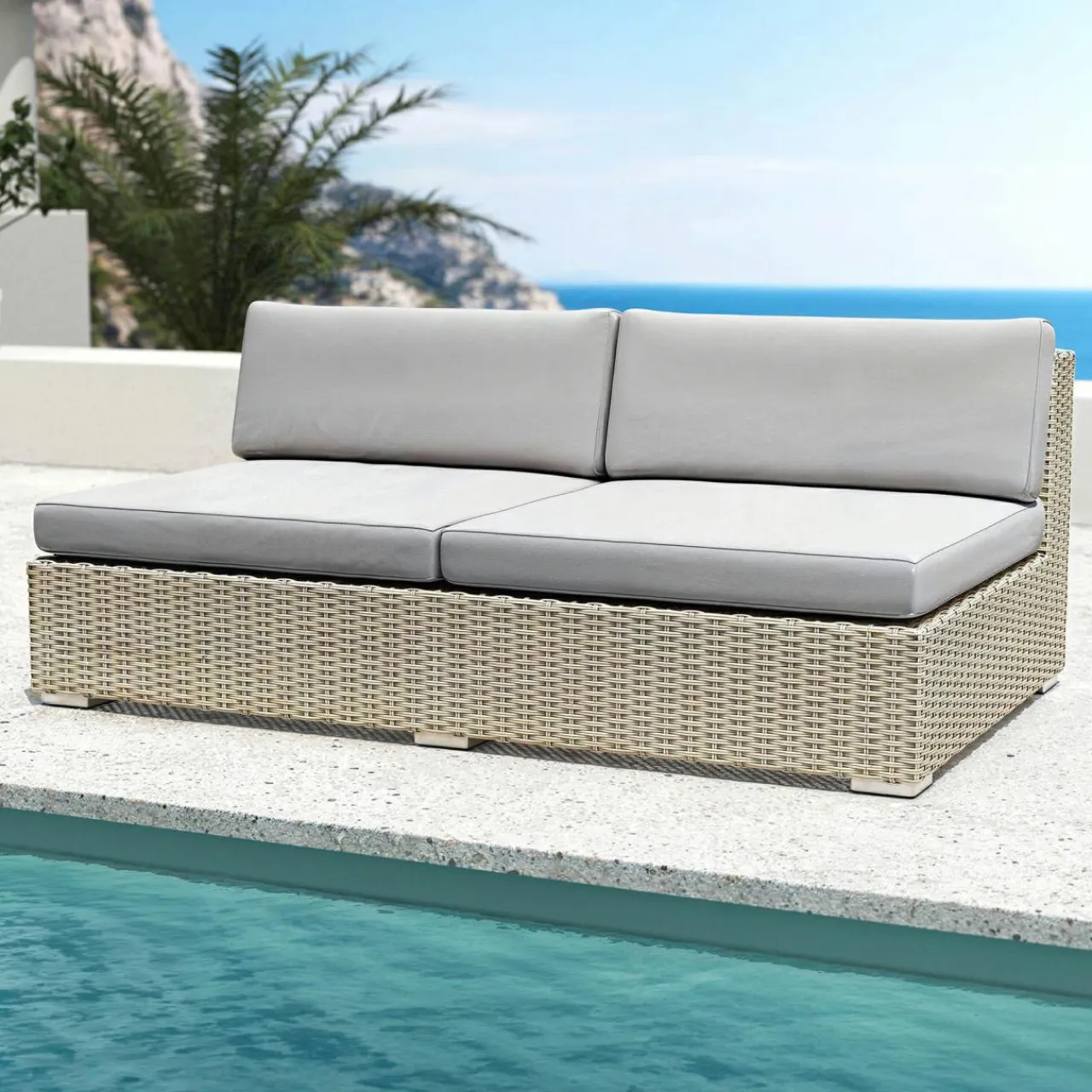 MOBELLIA Chauffeuse de jardin en résine tressée 2 places Palma Gris Tresse Gris - Gris Online