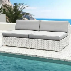 MOBELLIA Chauffeuse de jardin en résine tressée 2 places Palma Blanc et gris Tresse Blanc - Gris Sale