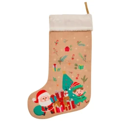 JJA Chaussette de Noël en jute (H45 cm) Lutin et Père Noël Multicolore Discount