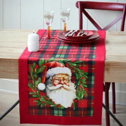 STOF Chemin de table en coton (150 x 45 cm) Père Noël Harold Bordeaux Outlet