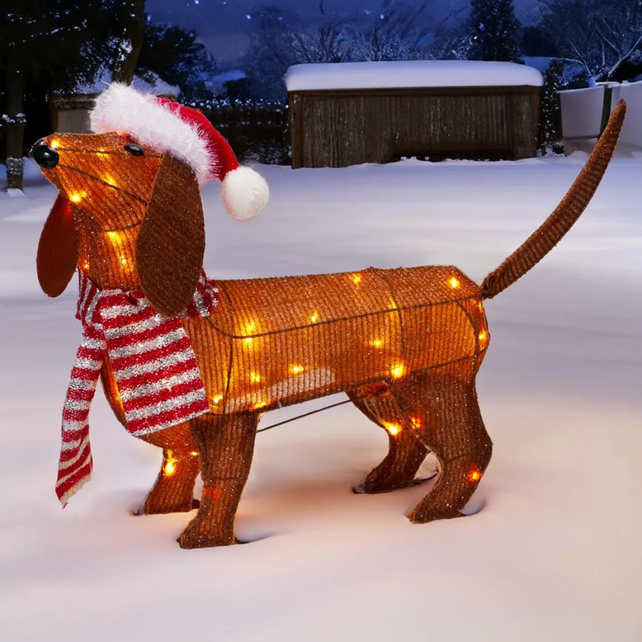 KOOPMAN Chien lumineux 40 LED (H43 cm) Gabriel le Teckel Marron