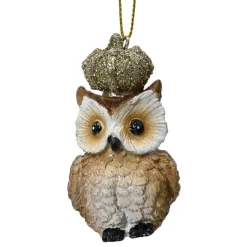KAEMINGK Chouette de Noël à suspendre (H7 cm) Petit-Duc Roi pailletée Beige Discount