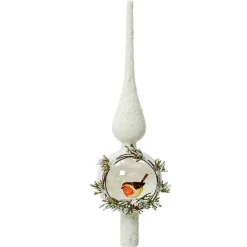 KAEMINGK Cimier de sapin en verre Moineau en hiver enneigé Blanc New
