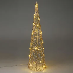 KOOPMAN Cône lumineux à piles 30 LED (H60 cm) Christmas et blanc chaud Or Clearance