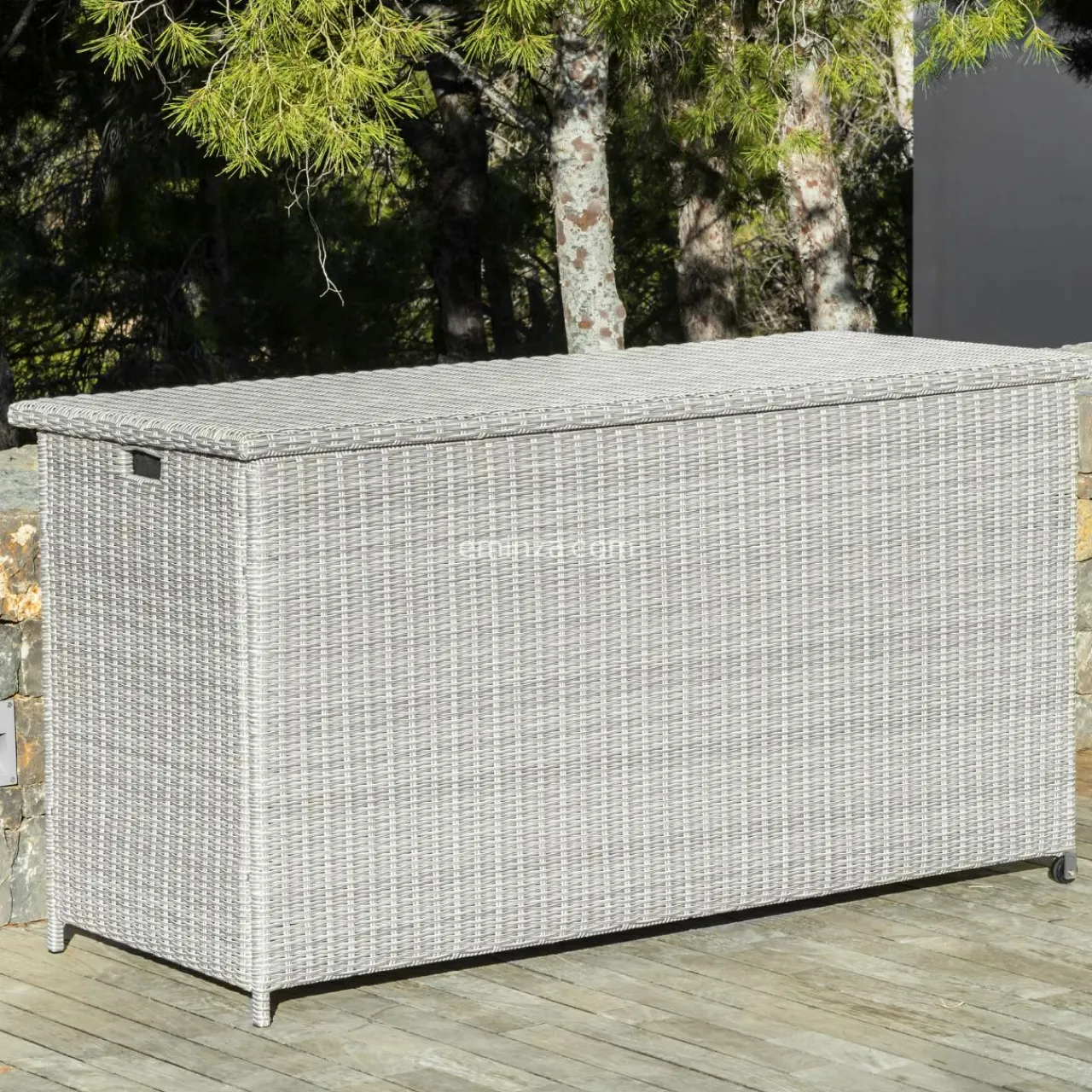 MOBELLIA Coffre de rangement extérieur en résine tressée Calvi Gris New