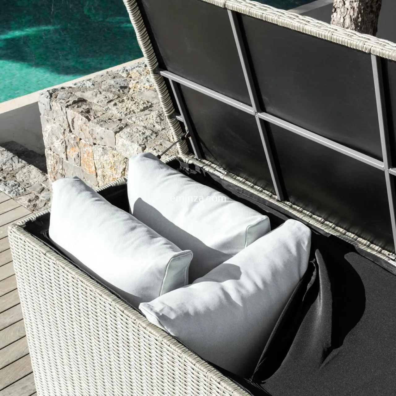 MOBELLIA Coffre de rangement extérieur en résine tressée Calvi Gris New