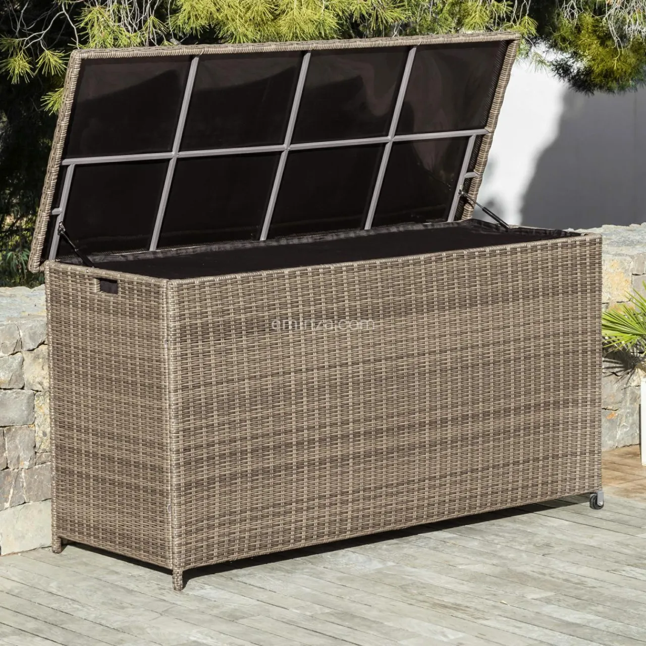 MOBELLIA Coffre de rangement extérieur en résine tressée Calvi Sepia Sépia Clearance