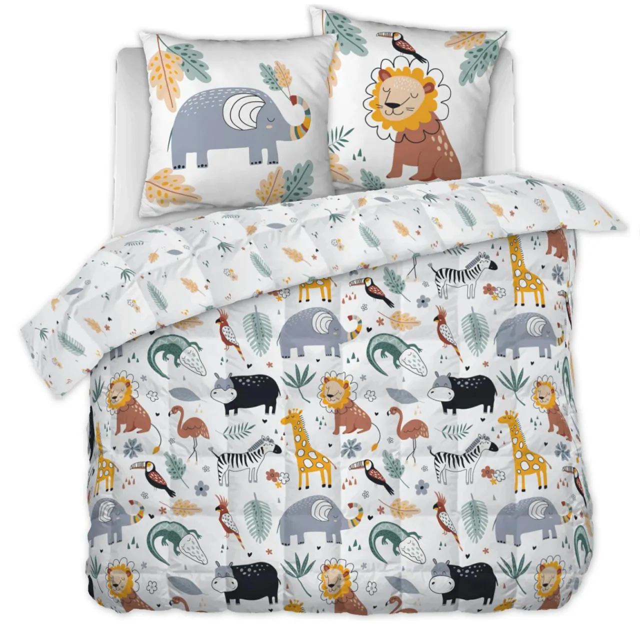 L'effet papillon Couette imprimée enfant coton et deux taies d'oreiller (240 x 220 cm) Savane Multicolore Best