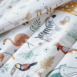 L'effet papillon Couette imprimée enfant coton et deux taies d'oreiller (240 x 220 cm) Savane Multicolore Best