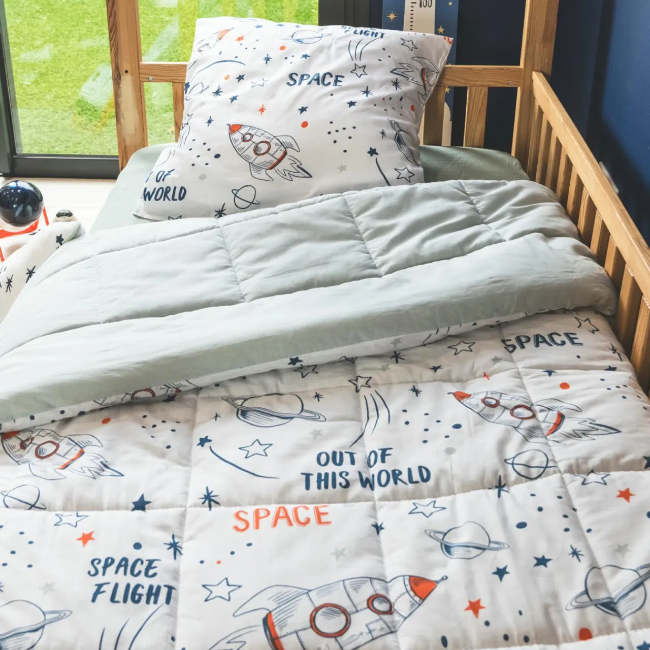 l'Effet Papillon Couette imprimée enfant coton (140 x 200 cm) Galaxie he Blanc New
