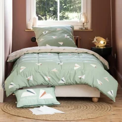 L'EFFET PAPILLON Couette imprimée enfant et une taie d'oreiller (140 x 200 cm) Petits papiers e Vert Online