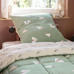 L'EFFET PAPILLON Couette imprimée enfant et une taie d'oreiller (140 x 200 cm) Petits papiers e Vert Online