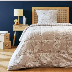 EMINZA Couette imprimée et une taie d'oreiller coton (140 x 200 cm) Lara Beige Hot