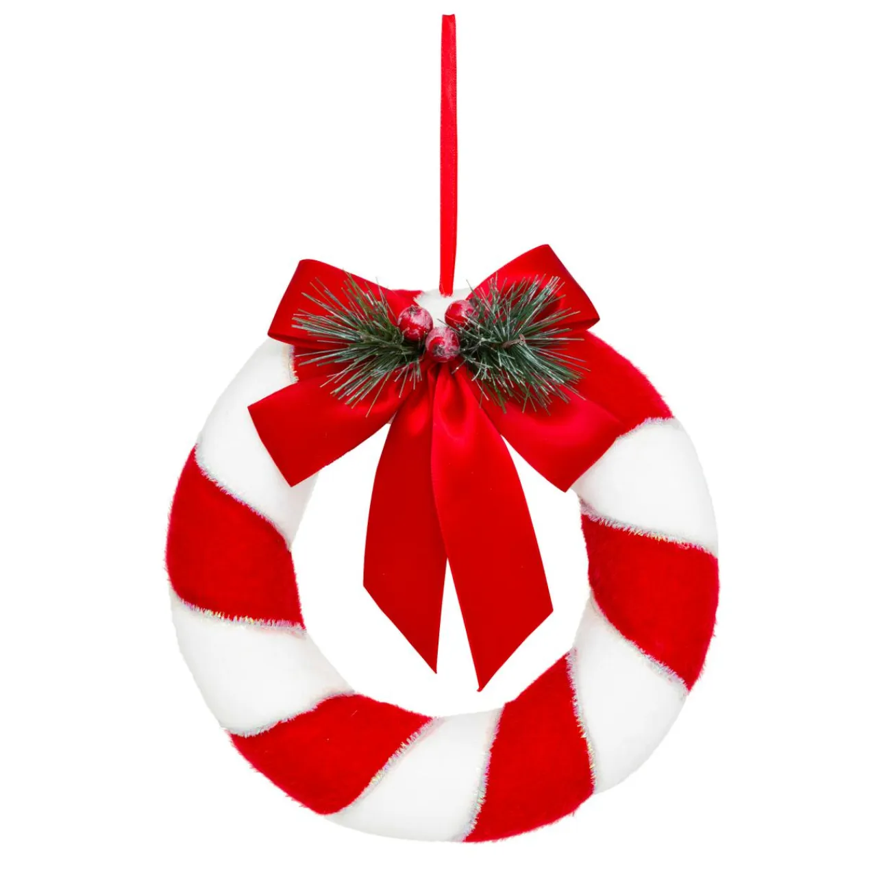 JJA Couronne de Noël (D23 cm) Festive rayée et blanc Rouge Clearance