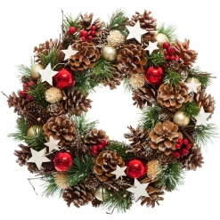 Feeric Lights & Christmas Couronne de Noël (D35 cm) Houx baies et étoiles Rouge Sale