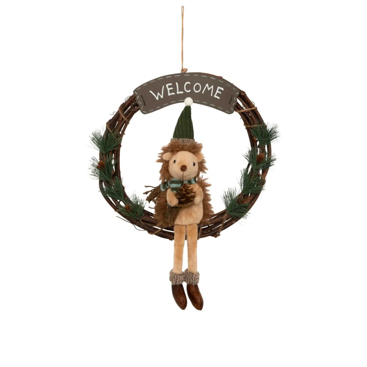 JJA Couronne de Noël (D33 cm) Welcome Hérisson Marron Discount