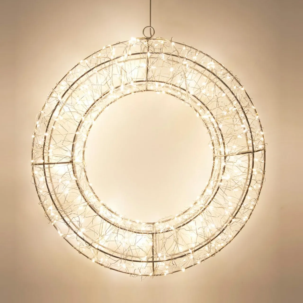 KOOPMAN Couronne de Noël lumineuse 500 micro LED (D38 cm) Star Light et blanc froid Argent Sale