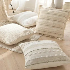 douceur d'intu017drieur Coussin carré coton tissé (60 x 60 cm) Santos Beige New