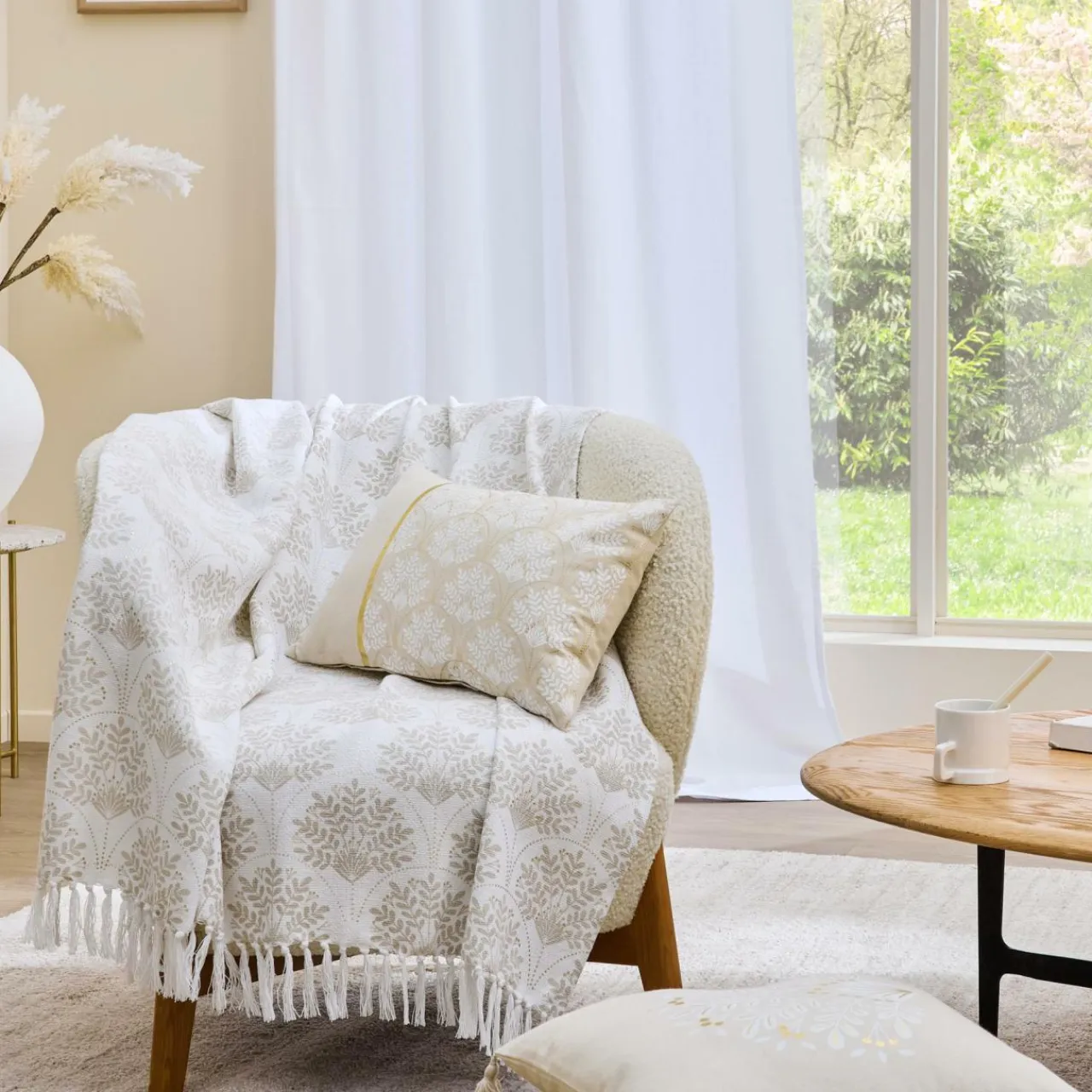douceur d'intu017drieur Coussin carré coton (45 x 45 cm) Majestia Beige Clearance