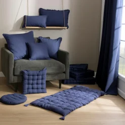 EMINZA Coussin carré coton (60 x 60 cm) Pixel Bleu marine Online