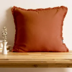 EMINZA Coussin carré coton (45 x 45 cm) Pixel franges Terracotta Online